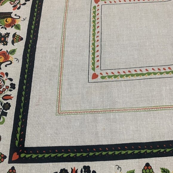 Vintage Folk Art Table Cloth Dutch Couple Linen Rectangle Tan 64 in x 50 in - Picture 5 of 5